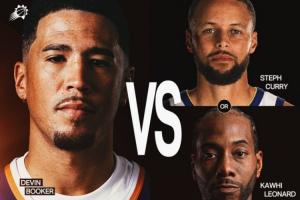 多卖一场票！太阳宣传下一场附加赛：布克迎战库里或伦纳德！